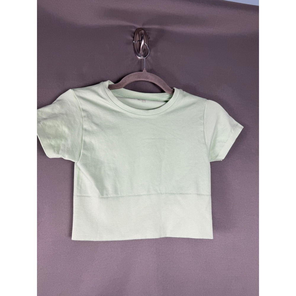 OFFLINE by Aerie Crop Top Womens XS Green Seamless Ribbed Short Sleeve Active